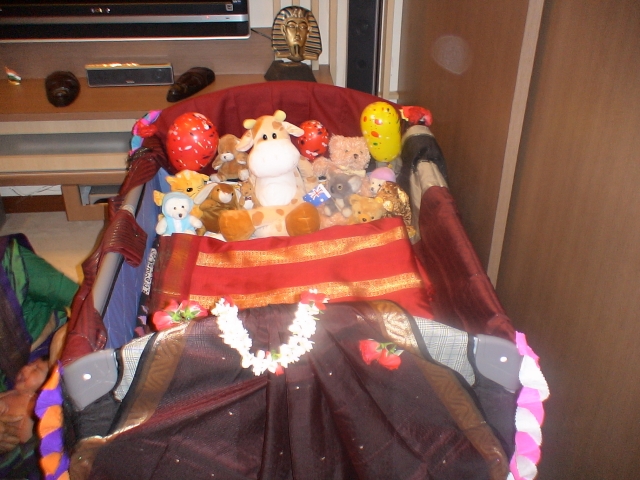 The thottil all decorated for the function